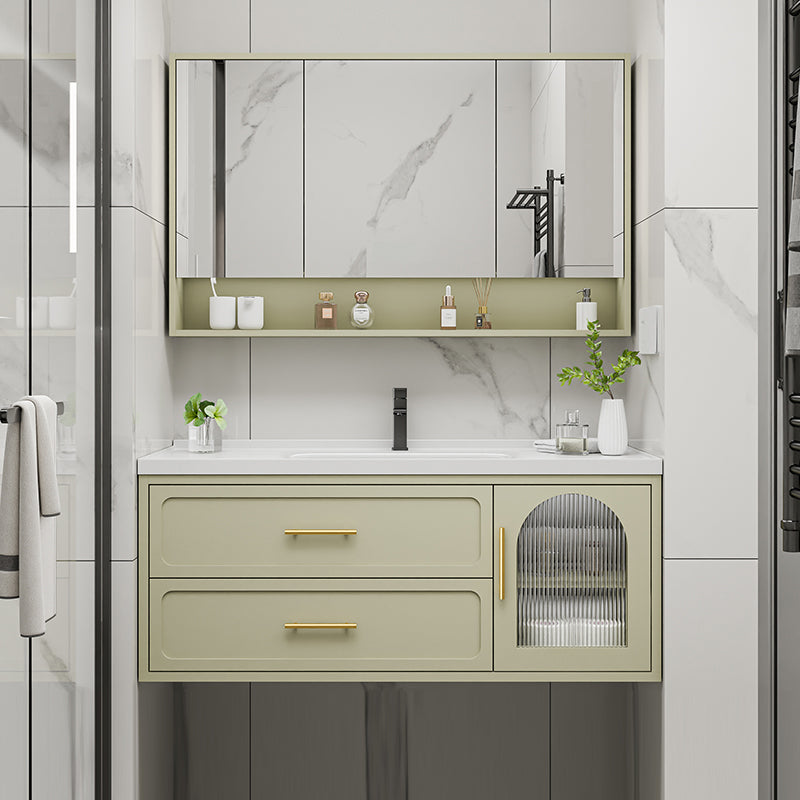 Bathroom Vanity Set Single-Sink Wall Mount Drawers Mirror Included Sink Vanity Vanity & Faucet & Mirror Cabinet Smart Control Not Included Clearhalo 'Bathroom Remodel & Bathroom Fixtures' 'Bathroom Vanities' 'bathroom_vanities' 'Home Improvement' 'home_improvement' 'home_improvement_bathroom_vanities' 6558874