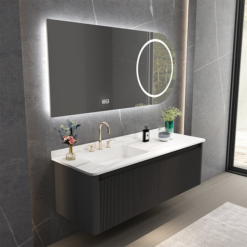 Gorgeous Black Sink Vanity Wooden Wall-Mounted Bathroom Vanity Cabinet with Mirror Clearhalo 'Bathroom Remodel & Bathroom Fixtures' 'Bathroom Vanities' 'bathroom_vanities' 'Home Improvement' 'home_improvement' 'home_improvement_bathroom_vanities' 6558932