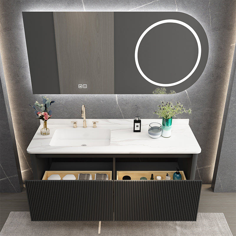Gorgeous Black Sink Vanity Wooden Wall-Mounted Bathroom Vanity Cabinet with Mirror Clearhalo 'Bathroom Remodel & Bathroom Fixtures' 'Bathroom Vanities' 'bathroom_vanities' 'Home Improvement' 'home_improvement' 'home_improvement_bathroom_vanities' 6558933