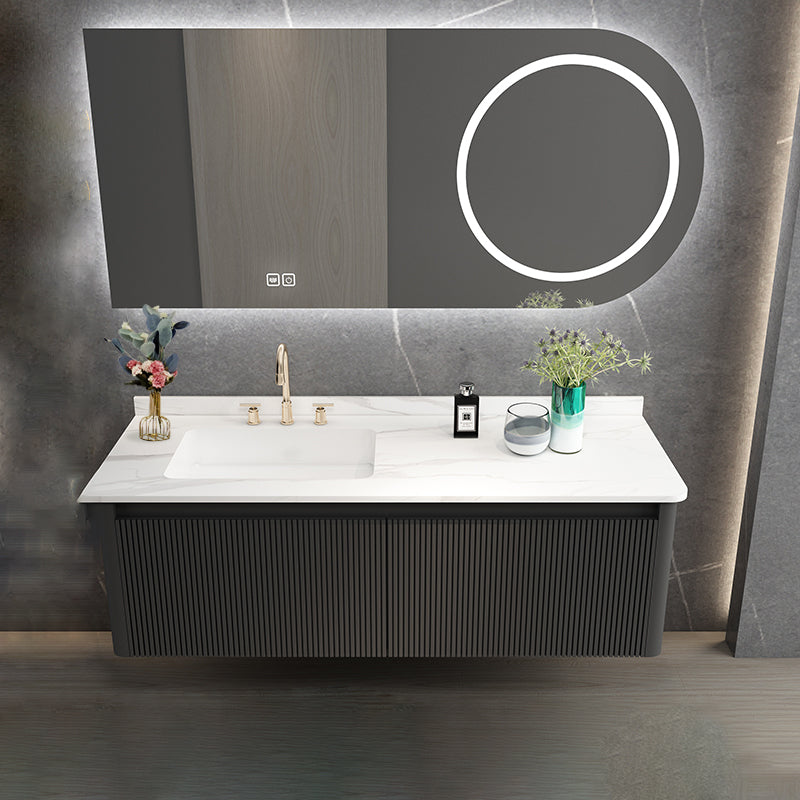 Gorgeous Black Sink Vanity Wooden Wall-Mounted Bathroom Vanity Cabinet with Mirror Clearhalo 'Bathroom Remodel & Bathroom Fixtures' 'Bathroom Vanities' 'bathroom_vanities' 'Home Improvement' 'home_improvement' 'home_improvement_bathroom_vanities' 6558934