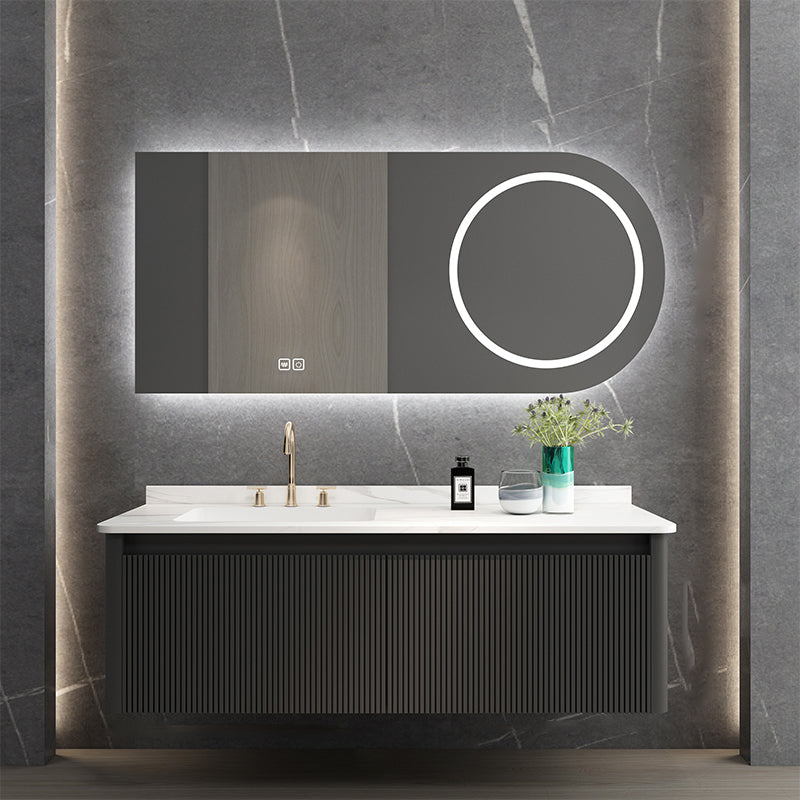 Gorgeous Black Sink Vanity Wooden Wall-Mounted Bathroom Vanity Cabinet with Mirror Vanity & Faucet & Mirrors Clearhalo 'Bathroom Remodel & Bathroom Fixtures' 'Bathroom Vanities' 'bathroom_vanities' 'Home Improvement' 'home_improvement' 'home_improvement_bathroom_vanities' 6558935