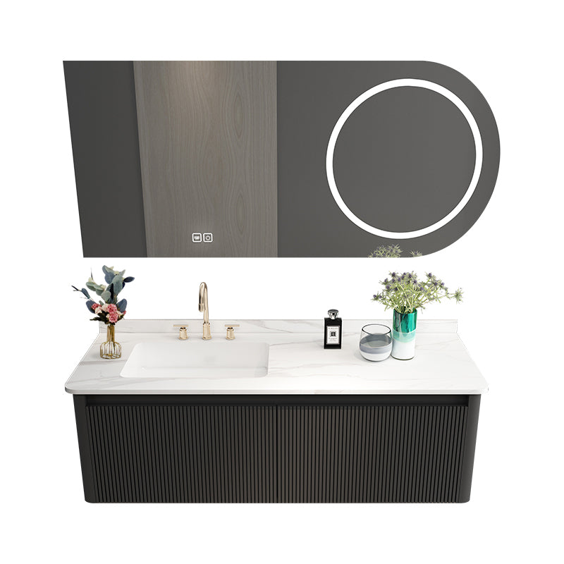 Gorgeous Black Sink Vanity Wooden Wall-Mounted Bathroom Vanity Cabinet with Mirror Clearhalo 'Bathroom Remodel & Bathroom Fixtures' 'Bathroom Vanities' 'bathroom_vanities' 'Home Improvement' 'home_improvement' 'home_improvement_bathroom_vanities' 6558936