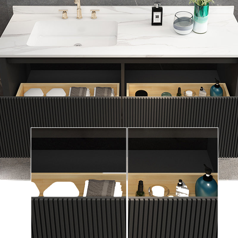 Gorgeous Black Sink Vanity Wooden Wall-Mounted Bathroom Vanity Cabinet with Mirror Clearhalo 'Bathroom Remodel & Bathroom Fixtures' 'Bathroom Vanities' 'bathroom_vanities' 'Home Improvement' 'home_improvement' 'home_improvement_bathroom_vanities' 6558940