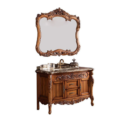 Freestanding Bathroom Vanity Set 2 Doors Single Sink Glam Drawers Vanity with Mirror Vanity & Faucet & Mirrors 35.4"L x 22.8"W x 33.5"H Brown Clearhalo 'Bathroom Remodel & Bathroom Fixtures' 'Bathroom Vanities' 'bathroom_vanities' 'Home Improvement' 'home_improvement' 'home_improvement_bathroom_vanities' 6558958