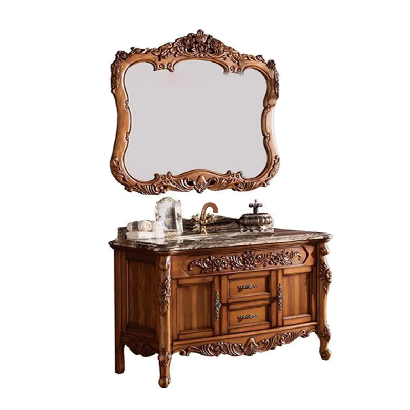 Freestanding Bathroom Vanity Set 2 Doors Single Sink Glam Drawers Vanity with Mirror Vanity & Faucet & Mirrors 47.2"L x 22.8"W x 33.5"H Brown Clearhalo 'Bathroom Remodel & Bathroom Fixtures' 'Bathroom Vanities' 'bathroom_vanities' 'Home Improvement' 'home_improvement' 'home_improvement_bathroom_vanities' 6558963