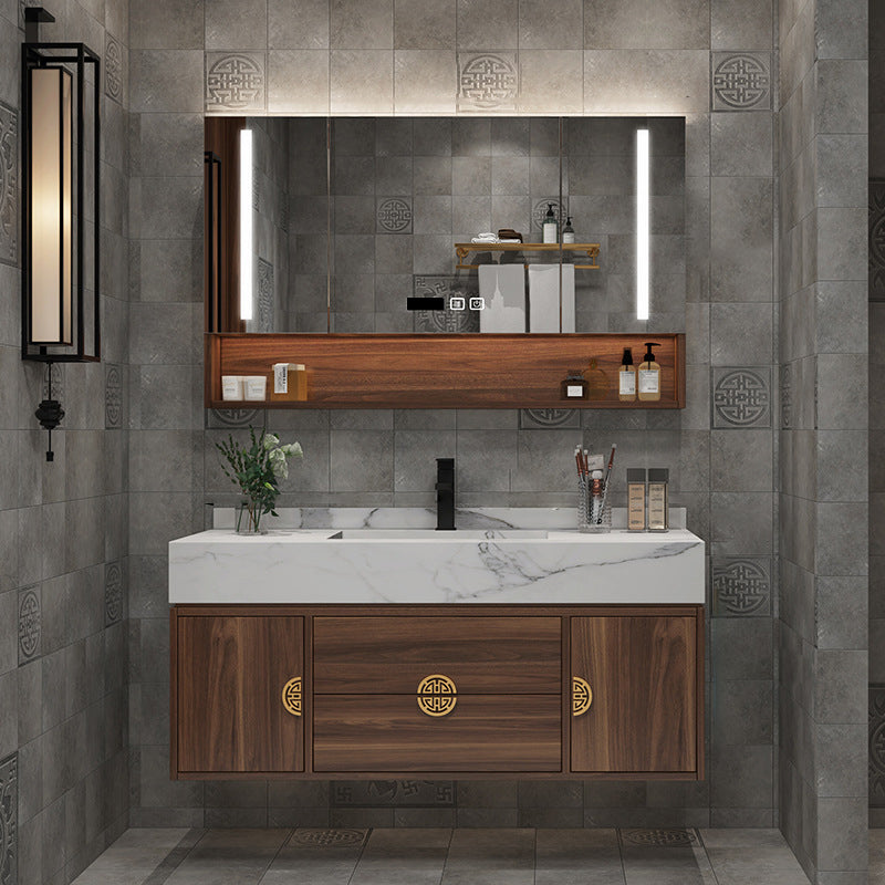 Wood Frame Vanity 2 Drawers Wall Mount Single Sink Rectangle Bathroom Vanity with Mirror Vanity & Faucet & Mirror Cabinet Smart Control Included Clearhalo 'Bathroom Remodel & Bathroom Fixtures' 'Bathroom Vanities' 'bathroom_vanities' 'Home Improvement' 'home_improvement' 'home_improvement_bathroom_vanities' 6558981