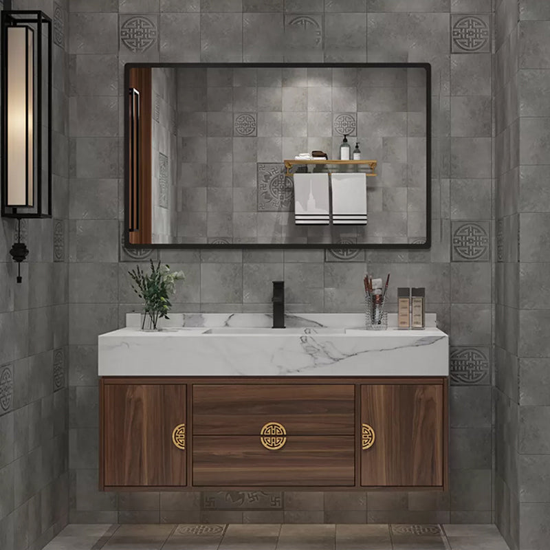 Wood Frame Vanity 2 Drawers Wall Mount Single Sink Rectangle Bathroom Vanity with Mirror Vanity & Faucet & Mirrors Smart Control Not Included Clearhalo 'Bathroom Remodel & Bathroom Fixtures' 'Bathroom Vanities' 'bathroom_vanities' 'Home Improvement' 'home_improvement' 'home_improvement_bathroom_vanities' 6558982