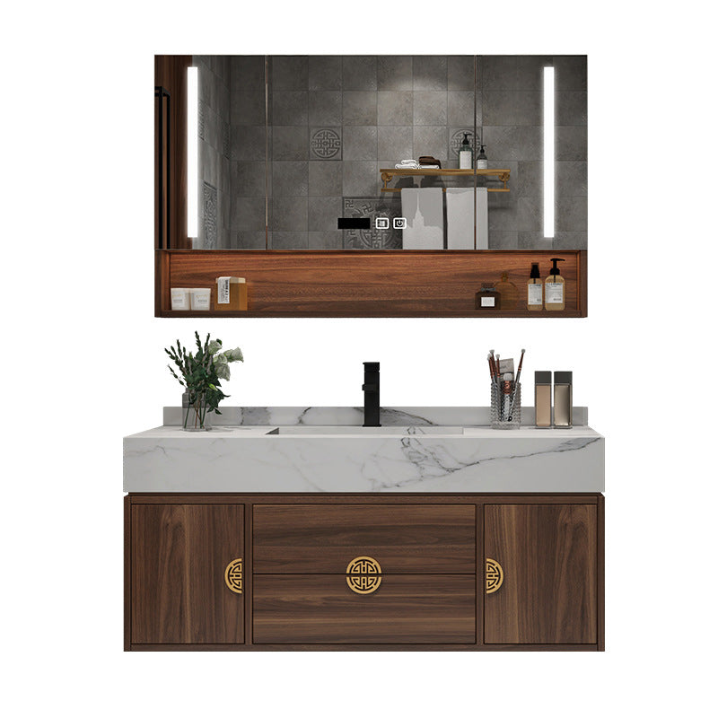 Wood Frame Vanity 2 Drawers Wall Mount Single Sink Rectangle Bathroom Vanity with Mirror Clearhalo 'Bathroom Remodel & Bathroom Fixtures' 'Bathroom Vanities' 'bathroom_vanities' 'Home Improvement' 'home_improvement' 'home_improvement_bathroom_vanities' 6558986