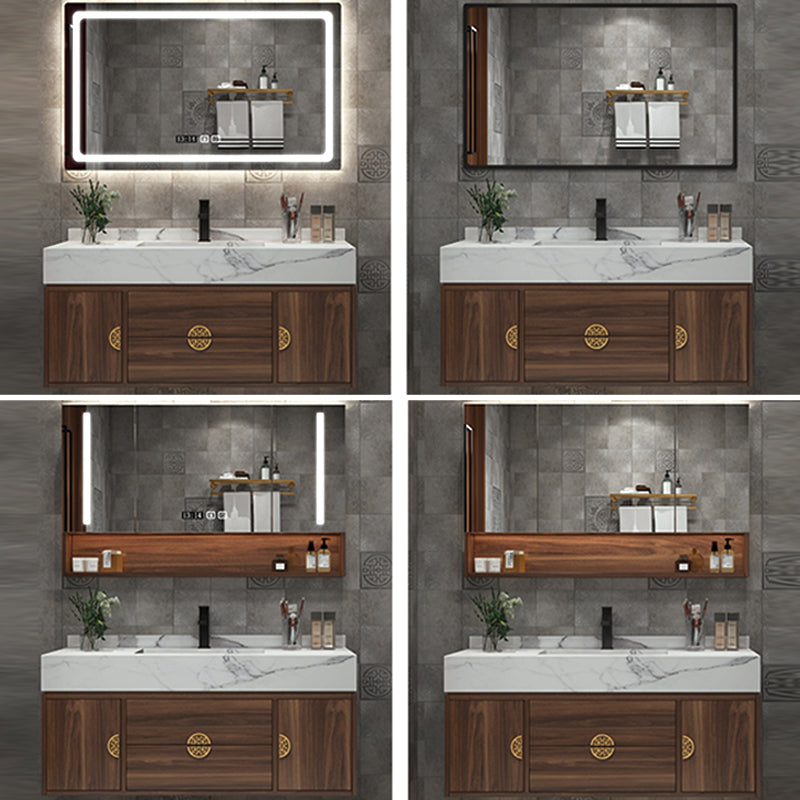 Wood Frame Vanity 2 Drawers Wall Mount Single Sink Rectangle Bathroom Vanity with Mirror Clearhalo 'Bathroom Remodel & Bathroom Fixtures' 'Bathroom Vanities' 'bathroom_vanities' 'Home Improvement' 'home_improvement' 'home_improvement_bathroom_vanities' 6558987