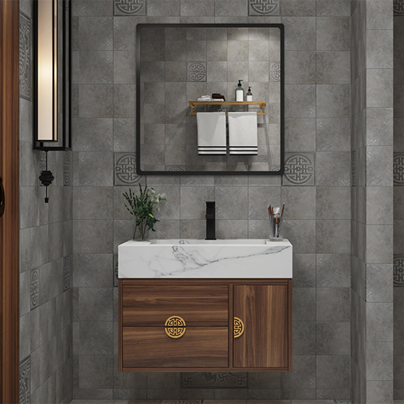 Wood Frame Vanity 2 Drawers Wall Mount Single Sink Rectangle Bathroom Vanity with Mirror Vanity & Faucet & Mirrors Smart Control Not Included Clearhalo 'Bathroom Remodel & Bathroom Fixtures' 'Bathroom Vanities' 'bathroom_vanities' 'Home Improvement' 'home_improvement' 'home_improvement_bathroom_vanities' 6558995