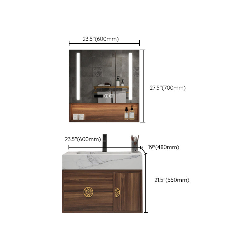 Wood Frame Vanity 2 Drawers Wall Mount Single Sink Rectangle Bathroom Vanity with Mirror Clearhalo 'Bathroom Remodel & Bathroom Fixtures' 'Bathroom Vanities' 'bathroom_vanities' 'Home Improvement' 'home_improvement' 'home_improvement_bathroom_vanities' 6559009