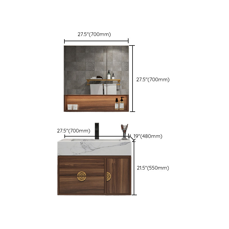 Wood Frame Vanity 2 Drawers Wall Mount Single Sink Rectangle Bathroom Vanity with Mirror Clearhalo 'Bathroom Remodel & Bathroom Fixtures' 'Bathroom Vanities' 'bathroom_vanities' 'Home Improvement' 'home_improvement' 'home_improvement_bathroom_vanities' 6559012