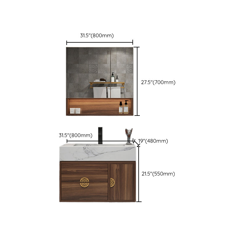 Wood Frame Vanity 2 Drawers Wall Mount Single Sink Rectangle Bathroom Vanity with Mirror Clearhalo 'Bathroom Remodel & Bathroom Fixtures' 'Bathroom Vanities' 'bathroom_vanities' 'Home Improvement' 'home_improvement' 'home_improvement_bathroom_vanities' 6559014