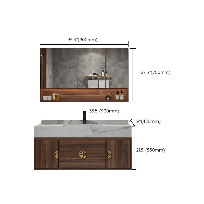 Wood Frame Vanity 2 Drawers Wall Mount Single Sink Rectangle Bathroom Vanity with Mirror Clearhalo 'Bathroom Remodel & Bathroom Fixtures' 'Bathroom Vanities' 'bathroom_vanities' 'Home Improvement' 'home_improvement' 'home_improvement_bathroom_vanities' 6559016