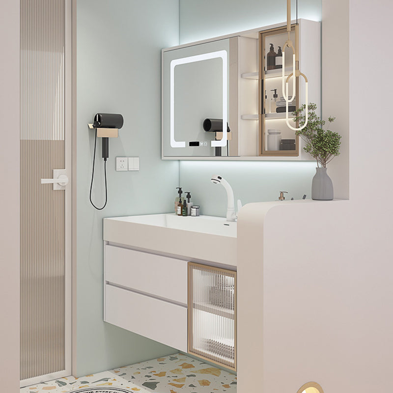 White Bathroom Vanity Mirror Rectangle Single Sink Wall Mount 2 Drawers Vanity with Door Clearhalo 'Bathroom Remodel & Bathroom Fixtures' 'Bathroom Vanities' 'bathroom_vanities' 'Home Improvement' 'home_improvement' 'home_improvement_bathroom_vanities' 6559027