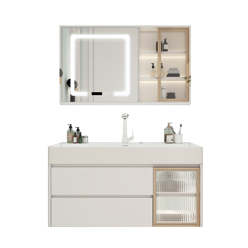 White Bathroom Vanity Mirror Rectangle Single Sink Wall Mount 2 Drawers Vanity with Door Clearhalo 'Bathroom Remodel & Bathroom Fixtures' 'Bathroom Vanities' 'bathroom_vanities' 'Home Improvement' 'home_improvement' 'home_improvement_bathroom_vanities' 6559028