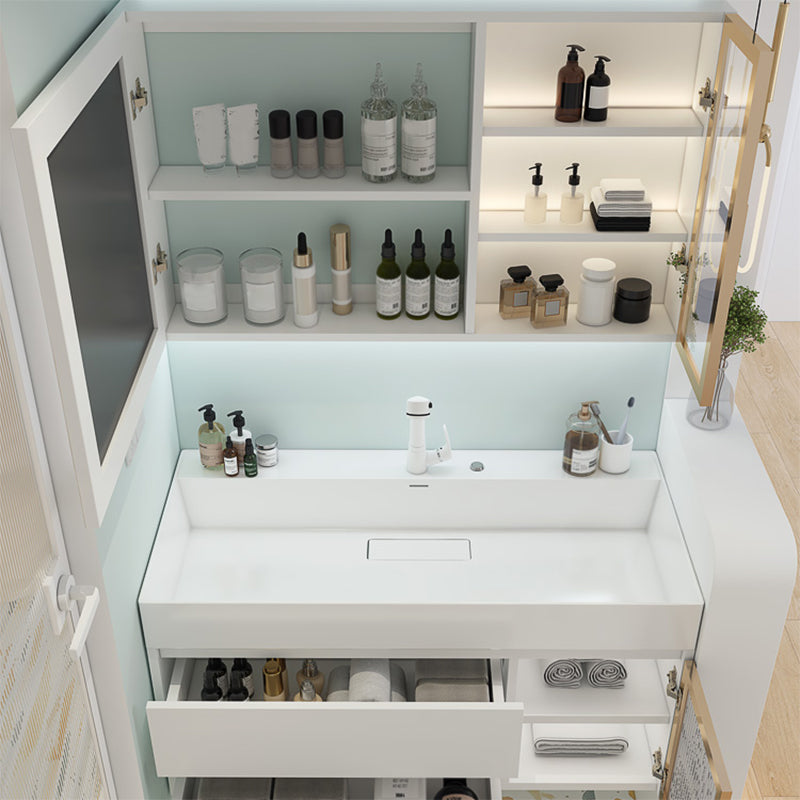 White Bathroom Vanity Mirror Rectangle Single Sink Wall Mount 2 Drawers Vanity with Door Clearhalo 'Bathroom Remodel & Bathroom Fixtures' 'Bathroom Vanities' 'bathroom_vanities' 'Home Improvement' 'home_improvement' 'home_improvement_bathroom_vanities' 6559032