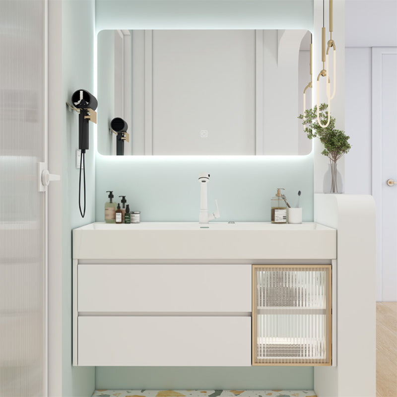 White Bathroom Vanity Mirror Rectangle Single Sink Wall Mount 2 Drawers Vanity with Door Vanity & Faucet & Square Mirror Clearhalo 'Bathroom Remodel & Bathroom Fixtures' 'Bathroom Vanities' 'bathroom_vanities' 'Home Improvement' 'home_improvement' 'home_improvement_bathroom_vanities' 6559036