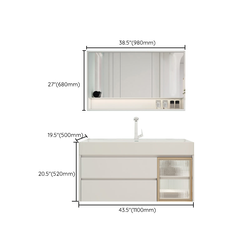 White Bathroom Vanity Mirror Rectangle Single Sink Wall Mount 2 Drawers Vanity with Door Clearhalo 'Bathroom Remodel & Bathroom Fixtures' 'Bathroom Vanities' 'bathroom_vanities' 'Home Improvement' 'home_improvement' 'home_improvement_bathroom_vanities' 6559041