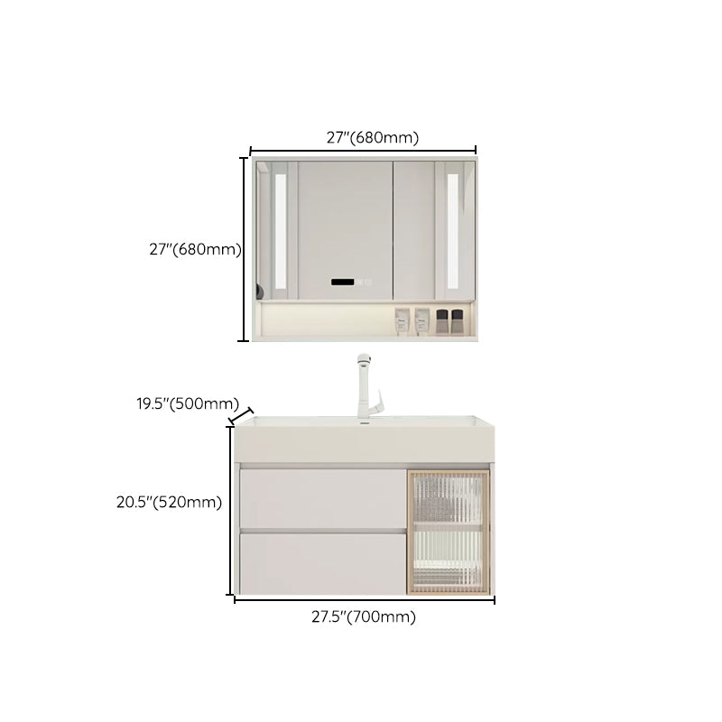 White Bathroom Vanity Mirror Rectangle Single Sink Wall Mount 2 Drawers Vanity with Door Clearhalo 'Bathroom Remodel & Bathroom Fixtures' 'Bathroom Vanities' 'bathroom_vanities' 'Home Improvement' 'home_improvement' 'home_improvement_bathroom_vanities' 6559043