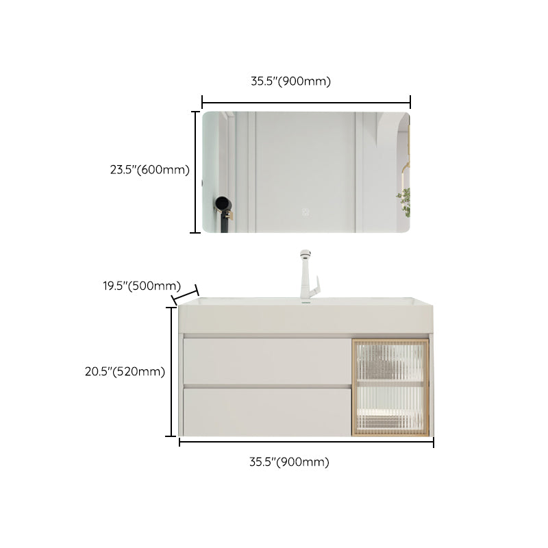 White Bathroom Vanity Mirror Rectangle Single Sink Wall Mount 2 Drawers Vanity with Door Clearhalo 'Bathroom Remodel & Bathroom Fixtures' 'Bathroom Vanities' 'bathroom_vanities' 'Home Improvement' 'home_improvement' 'home_improvement_bathroom_vanities' 6559057