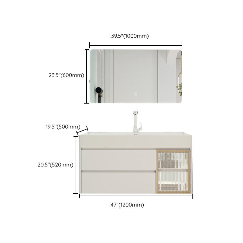 White Bathroom Vanity Mirror Rectangle Single Sink Wall Mount 2 Drawers Vanity with Door Clearhalo 'Bathroom Remodel & Bathroom Fixtures' 'Bathroom Vanities' 'bathroom_vanities' 'Home Improvement' 'home_improvement' 'home_improvement_bathroom_vanities' 6559060