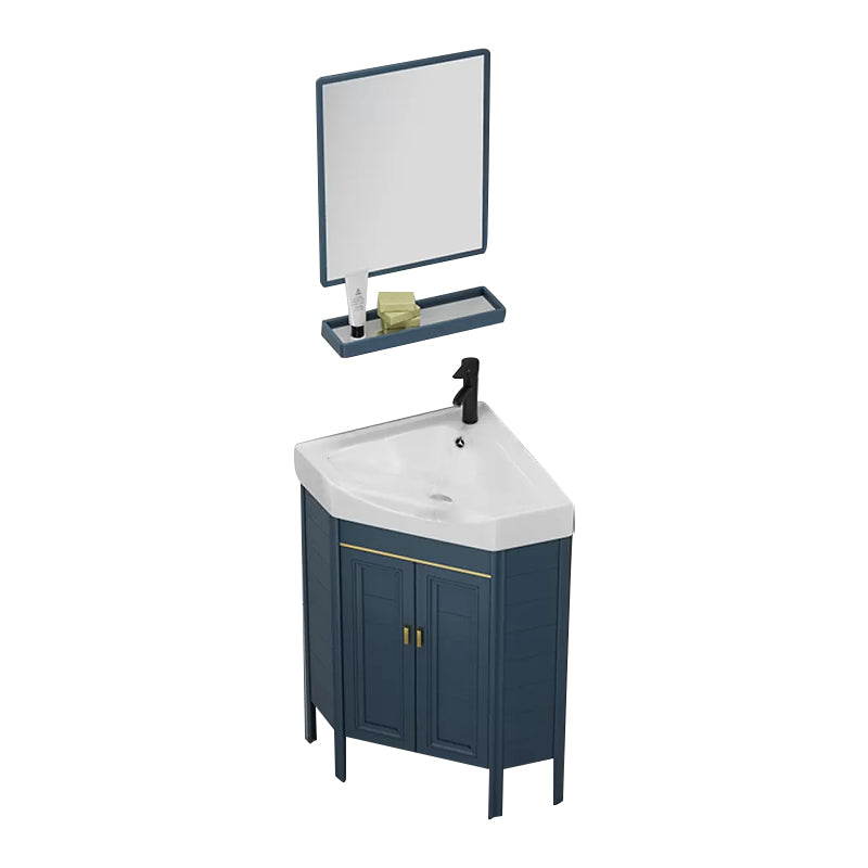 Gorgeous Sink Cabinet Blue Tone Free-standing Corner Bathroom Vanity Vanity & Faucet & Mirrors 19"L x 19"W x 32"H Clearhalo 'Bathroom Remodel & Bathroom Fixtures' 'Bathroom Vanities' 'bathroom_vanities' 'Home Improvement' 'home_improvement' 'home_improvement_bathroom_vanities' 6559078