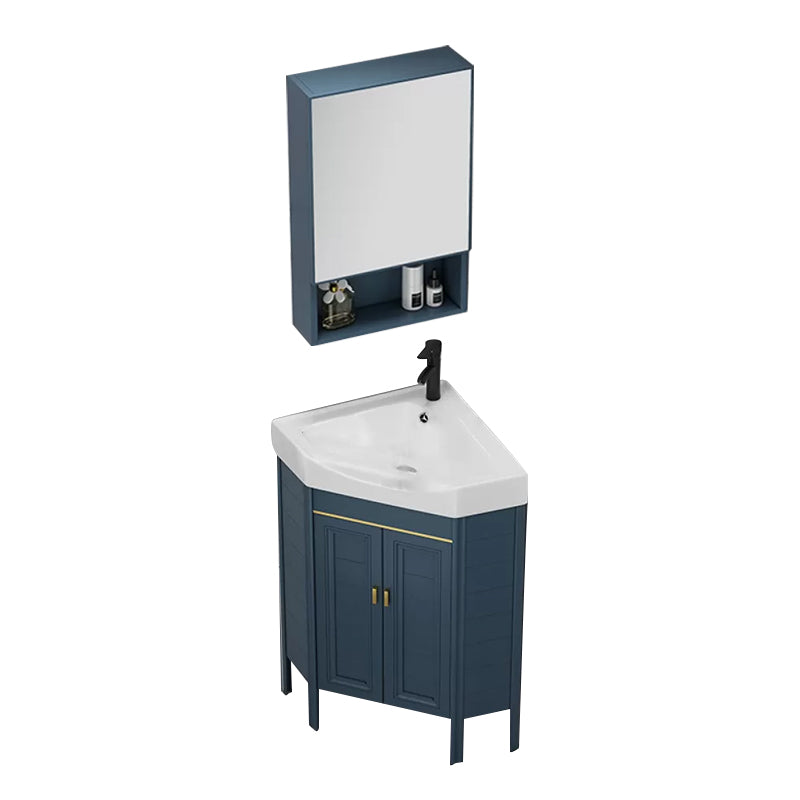 Gorgeous Sink Cabinet Blue Tone Free-standing Corner Bathroom Vanity Vanity & Faucet & Mirror Cabinet 19"L x 19"W x 32"H Clearhalo 'Bathroom Remodel & Bathroom Fixtures' 'Bathroom Vanities' 'bathroom_vanities' 'Home Improvement' 'home_improvement' 'home_improvement_bathroom_vanities' 6559082