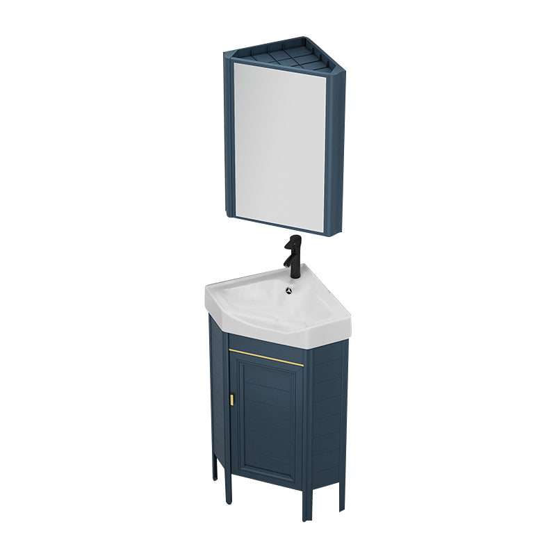 Gorgeous Sink Cabinet Blue Tone Free-standing Corner Bathroom Vanity Vanity & Faucet & Enclosed Mirror Cabinet 15"L x 15"W x 31.5"H Clearhalo 'Bathroom Remodel & Bathroom Fixtures' 'Bathroom Vanities' 'bathroom_vanities' 'Home Improvement' 'home_improvement' 'home_improvement_bathroom_vanities' 6559083
