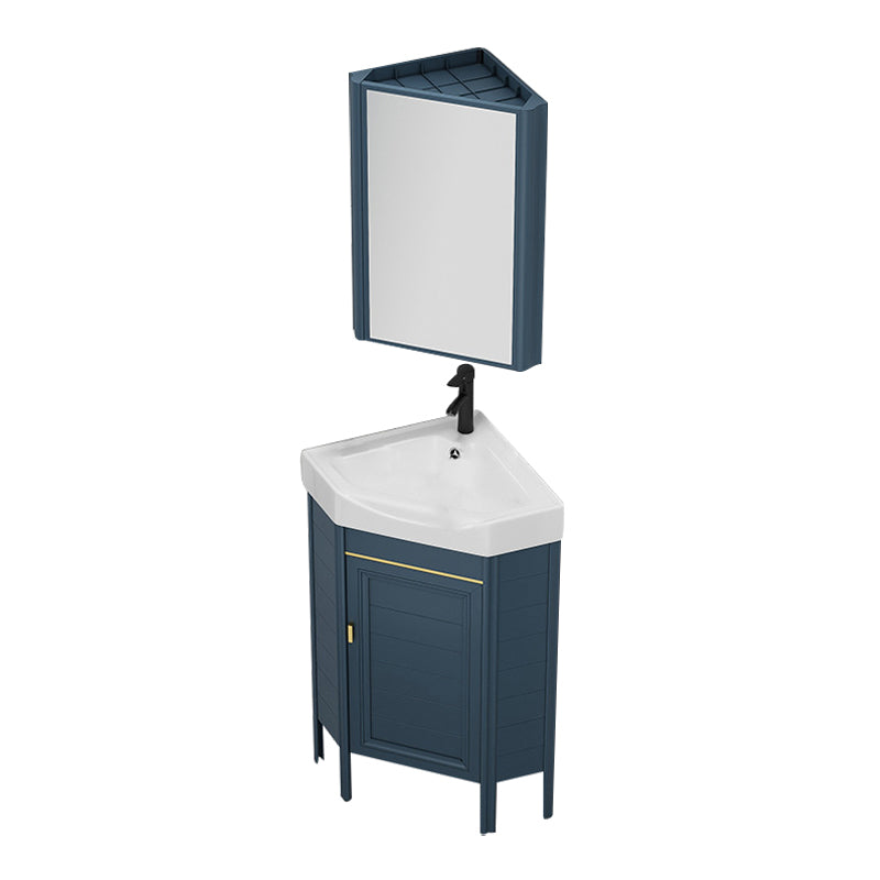 Gorgeous Sink Cabinet Blue Tone Free-standing Corner Bathroom Vanity Vanity & Faucet & Enclosed Mirror Cabinet 17"L x 17"W x 32"H Clearhalo 'Bathroom Remodel & Bathroom Fixtures' 'Bathroom Vanities' 'bathroom_vanities' 'Home Improvement' 'home_improvement' 'home_improvement_bathroom_vanities' 6559084