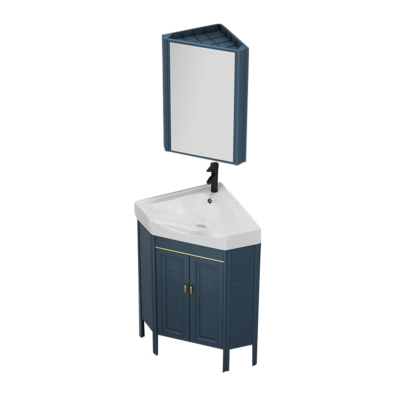 Gorgeous Sink Cabinet Blue Tone Free-standing Corner Bathroom Vanity Vanity & Faucet & Enclosed Mirror Cabinet 19"L x 19"W x 32"H Clearhalo 'Bathroom Remodel & Bathroom Fixtures' 'Bathroom Vanities' 'bathroom_vanities' 'Home Improvement' 'home_improvement' 'home_improvement_bathroom_vanities' 6559085