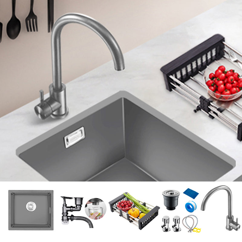 Rectangle Stainless Steel Kitchen Sink with Basket Strainer Sink Sink with Faucet Gooseneck Faucet Clearhalo 'Home Improvement' 'home_improvement' 'home_improvement_kitchen_sinks' 'Kitchen Remodel & Kitchen Fixtures' 'Kitchen Sinks & Faucet Components' 'Kitchen Sinks' 'kitchen_sinks' 6559102