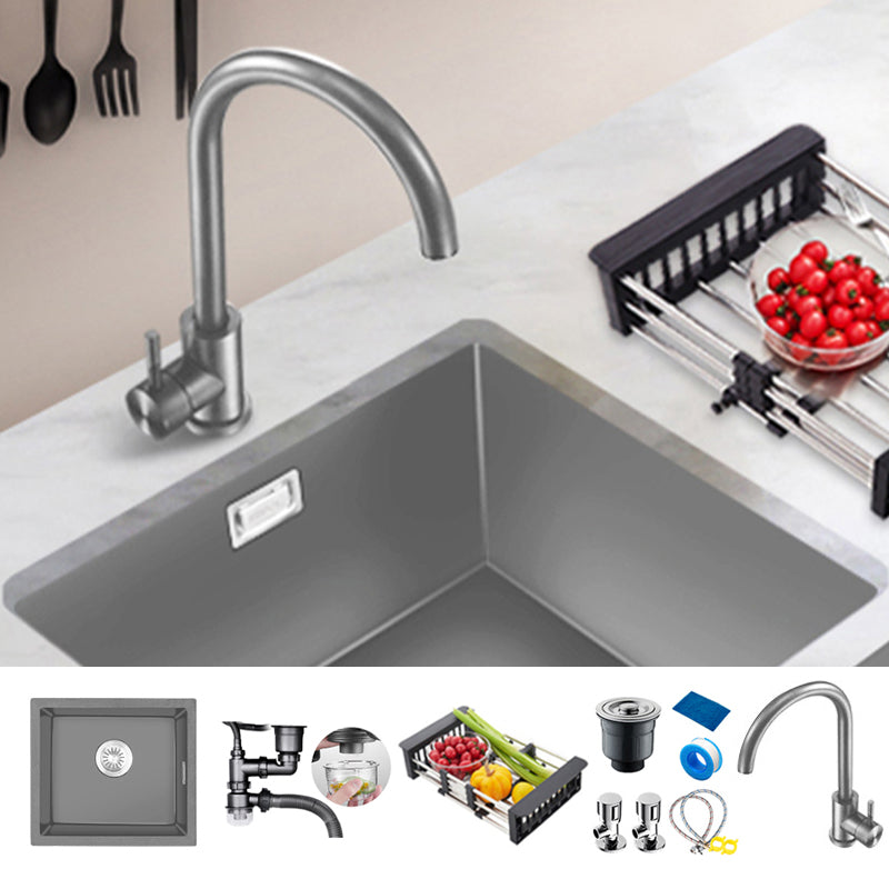 Rectangle Stainless Steel Kitchen Sink with Basket Strainer Sink 26.8"L x 17.3"W x 8.7"H Sink with Faucet Gooseneck Faucet Clearhalo 'Home Improvement' 'home_improvement' 'home_improvement_kitchen_sinks' 'Kitchen Remodel & Kitchen Fixtures' 'Kitchen Sinks & Faucet Components' 'Kitchen Sinks' 'kitchen_sinks' 6559109