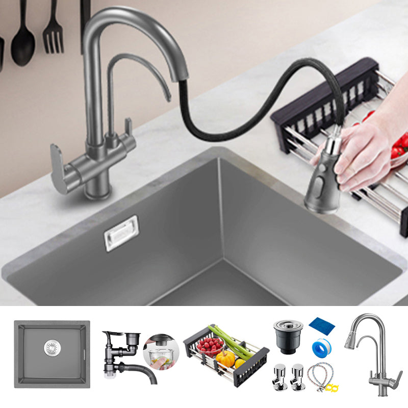 Rectangle Stainless Steel Kitchen Sink with Basket Strainer Sink 26.8"L x 17.3"W x 8.7"H Sink with Faucet 3-in-1 Purifying Faucet Clearhalo 'Home Improvement' 'home_improvement' 'home_improvement_kitchen_sinks' 'Kitchen Remodel & Kitchen Fixtures' 'Kitchen Sinks & Faucet Components' 'Kitchen Sinks' 'kitchen_sinks' 6559113
