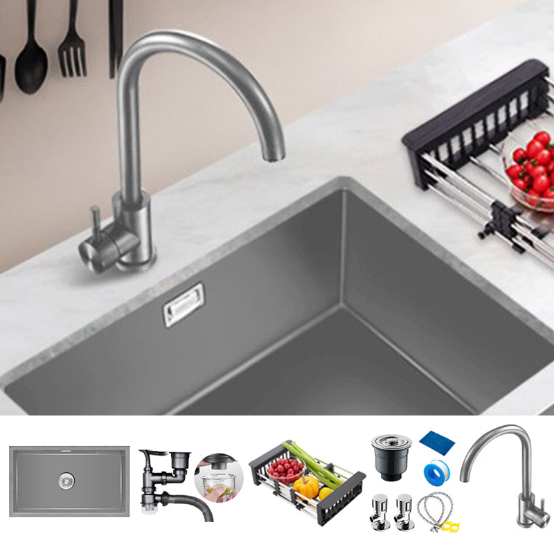 Rectangle Stainless Steel Kitchen Sink with Basket Strainer Sink 30"L x 18"W x 9"H Sink with Faucet Gooseneck Faucet Clearhalo 'Home Improvement' 'home_improvement' 'home_improvement_kitchen_sinks' 'Kitchen Remodel & Kitchen Fixtures' 'Kitchen Sinks & Faucet Components' 'Kitchen Sinks' 'kitchen_sinks' 6559115