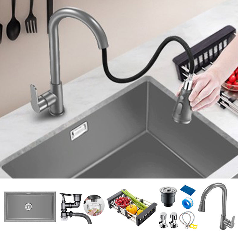Rectangle Stainless Steel Kitchen Sink with Basket Strainer Sink 30"L x 18"W x 9"H Sink with Faucet Cold and Hot Dual Control Faucet Clearhalo 'Home Improvement' 'home_improvement' 'home_improvement_kitchen_sinks' 'Kitchen Remodel & Kitchen Fixtures' 'Kitchen Sinks & Faucet Components' 'Kitchen Sinks' 'kitchen_sinks' 6559120