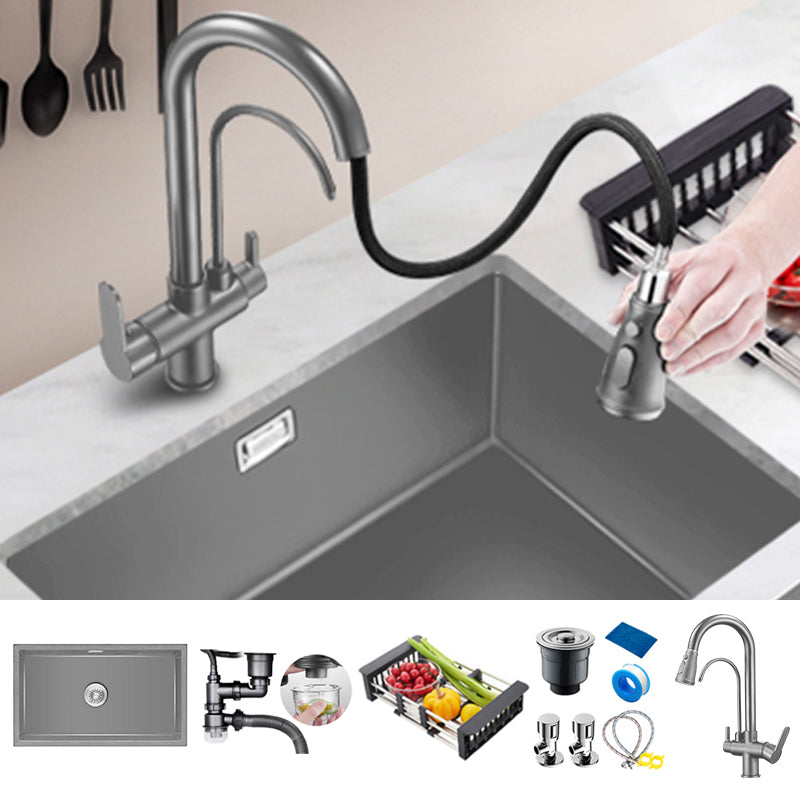 Rectangle Stainless Steel Kitchen Sink with Basket Strainer Sink 30"L x 18"W x 9"H Sink with Faucet 3-in-1 Purifying Faucet Clearhalo 'Home Improvement' 'home_improvement' 'home_improvement_kitchen_sinks' 'Kitchen Remodel & Kitchen Fixtures' 'Kitchen Sinks & Faucet Components' 'Kitchen Sinks' 'kitchen_sinks' 6559122