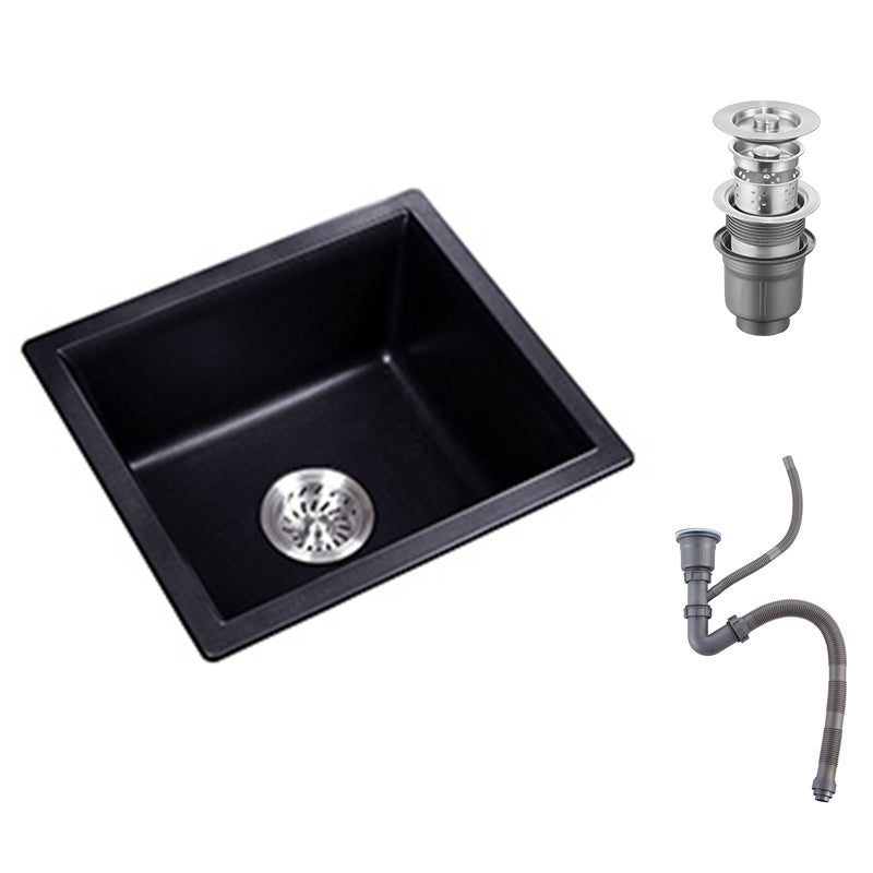 Black Quartz Kitchen Sink Drop-In Single Bowl Sink with Basket Strainer 15"L x 18"W x 9"H Sink Only Clearhalo 'Home Improvement' 'home_improvement' 'home_improvement_kitchen_sinks' 'Kitchen Remodel & Kitchen Fixtures' 'Kitchen Sinks & Faucet Components' 'Kitchen Sinks' 'kitchen_sinks' 6559131