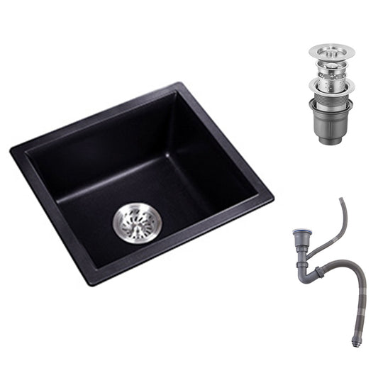 Black Quartz Kitchen Sink Drop-In Single Bowl Sink with Basket Strainer 15"L x 18"W x 9"H Sink Only