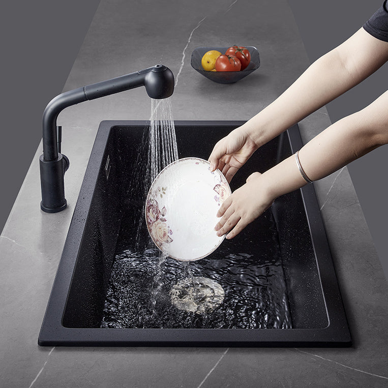 Black Quartz Kitchen Sink Drop-In Single Bowl Sink with Basket Strainer Clearhalo 'Home Improvement' 'home_improvement' 'home_improvement_kitchen_sinks' 'Kitchen Remodel & Kitchen Fixtures' 'Kitchen Sinks & Faucet Components' 'Kitchen Sinks' 'kitchen_sinks' 6559136