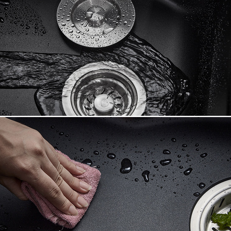 Black Quartz Kitchen Sink Drop-In Single Bowl Sink with Basket Strainer Clearhalo 'Home Improvement' 'home_improvement' 'home_improvement_kitchen_sinks' 'Kitchen Remodel & Kitchen Fixtures' 'Kitchen Sinks & Faucet Components' 'Kitchen Sinks' 'kitchen_sinks' 6559144