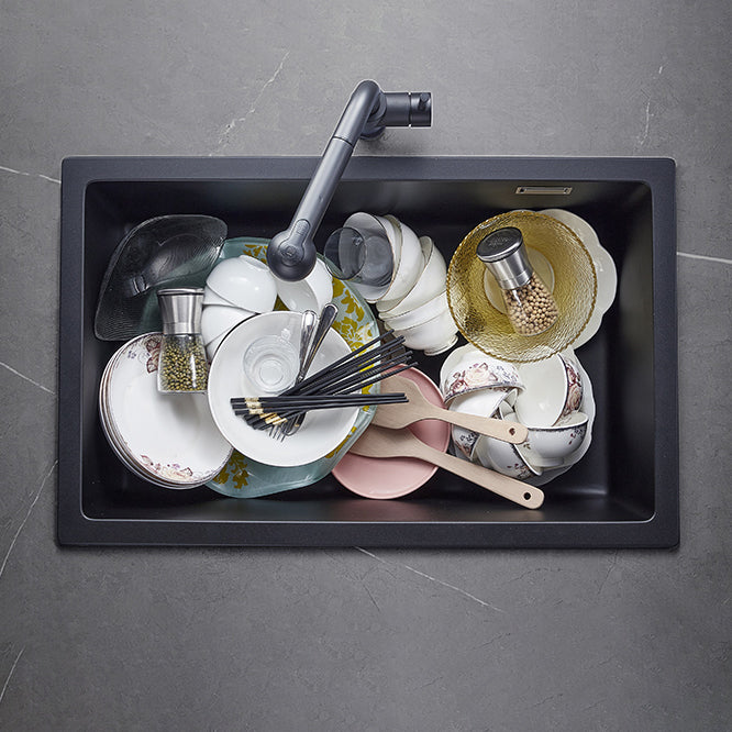 Black Quartz Kitchen Sink Drop-In Single Bowl Sink with Basket Strainer Clearhalo 'Home Improvement' 'home_improvement' 'home_improvement_kitchen_sinks' 'Kitchen Remodel & Kitchen Fixtures' 'Kitchen Sinks & Faucet Components' 'Kitchen Sinks' 'kitchen_sinks' 6559151