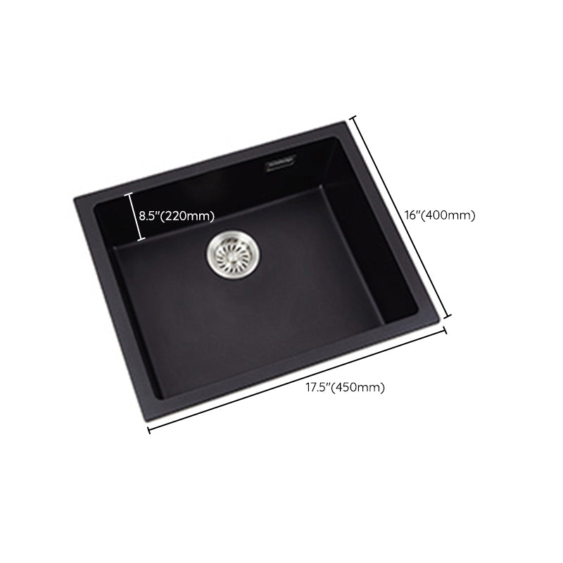 Black Quartz Kitchen Sink Drop-In Single Bowl Sink with Basket Strainer Clearhalo 'Home Improvement' 'home_improvement' 'home_improvement_kitchen_sinks' 'Kitchen Remodel & Kitchen Fixtures' 'Kitchen Sinks & Faucet Components' 'Kitchen Sinks' 'kitchen_sinks' 6559154