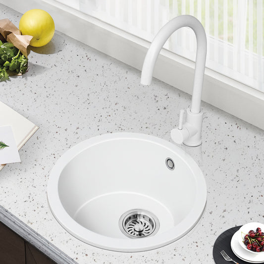 White Single Bowl Kitchen Sink with Drain Strainer Kit 1 Holes Sink Clearhalo 'Home Improvement' 'home_improvement' 'home_improvement_kitchen_sinks' 'Kitchen Remodel & Kitchen Fixtures' 'Kitchen Sinks & Faucet Components' 'Kitchen Sinks' 'kitchen_sinks' 6559165