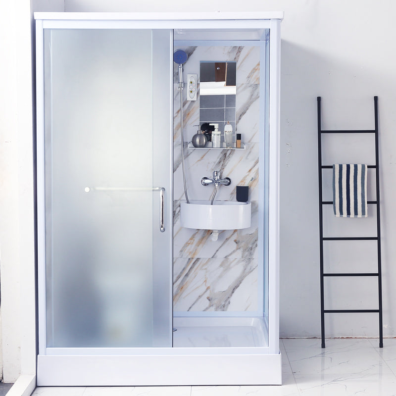 Contemporary Frosted Shower Stall Framed Single Sliding Shower Stall Clearhalo 'Bathroom Remodel & Bathroom Fixtures' 'Home Improvement' 'home_improvement' 'home_improvement_shower_stalls_enclosures' 'Shower Stalls & Enclosures' 'shower_stalls_enclosures' 'Showers & Bathtubs' 6559292