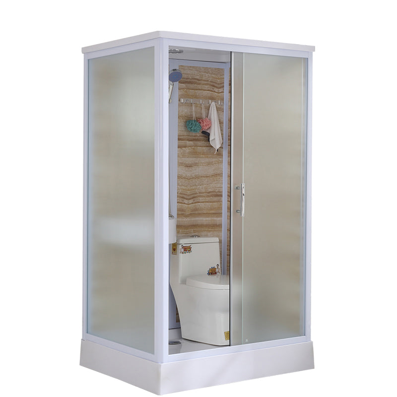 Contemporary Frosted Shower Stall Framed Single Sliding Shower Stall Brown White 47"L x 39"W x 85"H Front Opening Clearhalo 'Bathroom Remodel & Bathroom Fixtures' 'Home Improvement' 'home_improvement' 'home_improvement_shower_stalls_enclosures' 'Shower Stalls & Enclosures' 'shower_stalls_enclosures' 'Showers & Bathtubs' 6559298