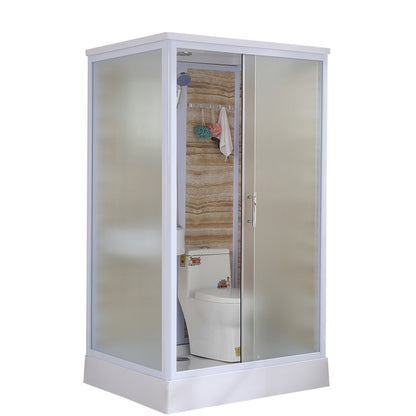 Contemporary Frosted Shower Stall Framed Single Sliding Shower Stall Brown White 47"L x 39"W x 85"H Front Opening Clearhalo 'Bathroom Remodel & Bathroom Fixtures' 'Home Improvement' 'home_improvement' 'home_improvement_shower_stalls_enclosures' 'Shower Stalls & Enclosures' 'shower_stalls_enclosures' 'Showers & Bathtubs' 6559298