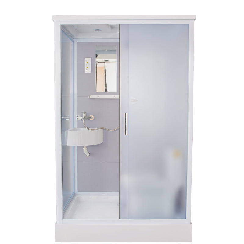 Contemporary Frosted Shower Stall Framed Single Sliding Shower Stall White 51"L x 31"W x 85"H Front Opening Clearhalo 'Bathroom Remodel & Bathroom Fixtures' 'Home Improvement' 'home_improvement' 'home_improvement_shower_stalls_enclosures' 'Shower Stalls & Enclosures' 'shower_stalls_enclosures' 'Showers & Bathtubs' 6559304