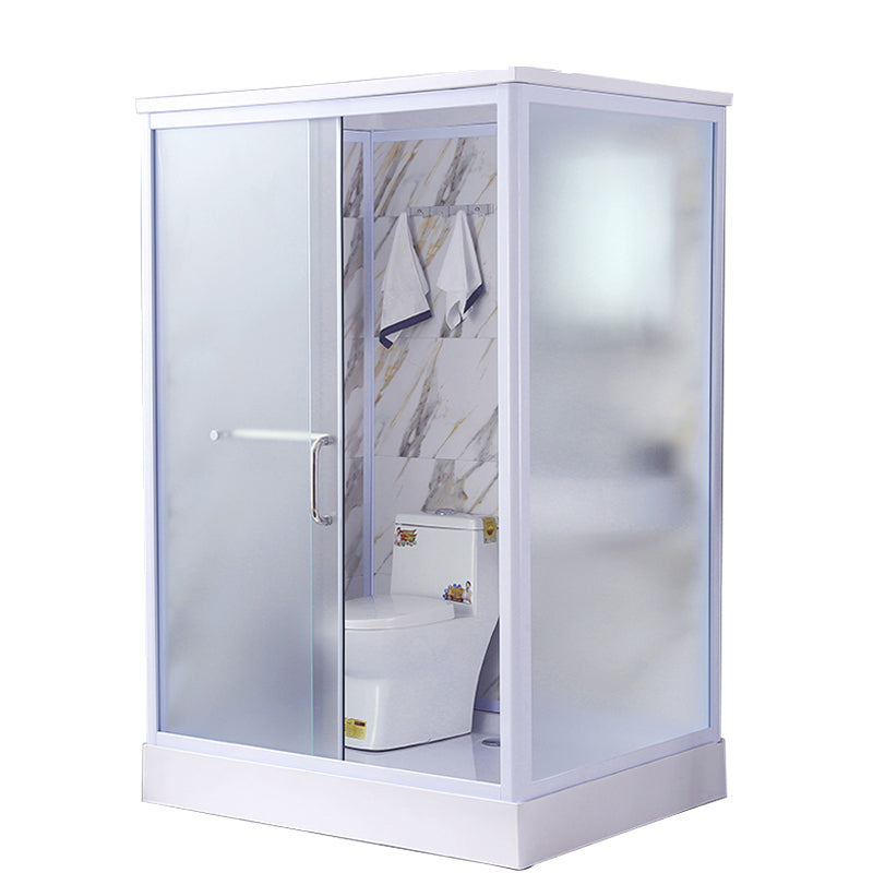 Contemporary Frosted Shower Stall Framed Single Sliding Shower Stall Gray-White 55"L x 43"W x 85"H Front Opening Clearhalo 'Bathroom Remodel & Bathroom Fixtures' 'Home Improvement' 'home_improvement' 'home_improvement_shower_stalls_enclosures' 'Shower Stalls & Enclosures' 'shower_stalls_enclosures' 'Showers & Bathtubs' 6559305