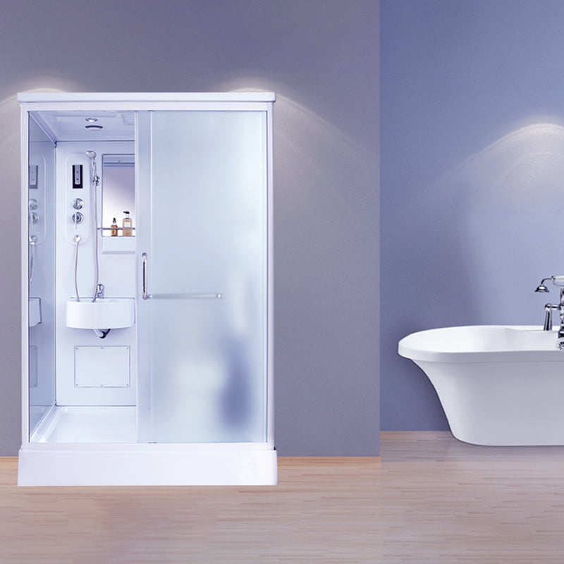 Contemporary Frosted Shower Stall Framed Single Sliding Shower Stall Clearhalo 'Bathroom Remodel & Bathroom Fixtures' 'Home Improvement' 'home_improvement' 'home_improvement_shower_stalls_enclosures' 'Shower Stalls & Enclosures' 'shower_stalls_enclosures' 'Showers & Bathtubs' 6559312